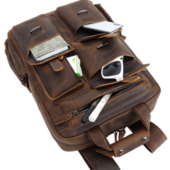 BRAND NEW GENUINE LEATHER COWHIDE BROWN BACKPACK  NWT - Picture 13 of 14